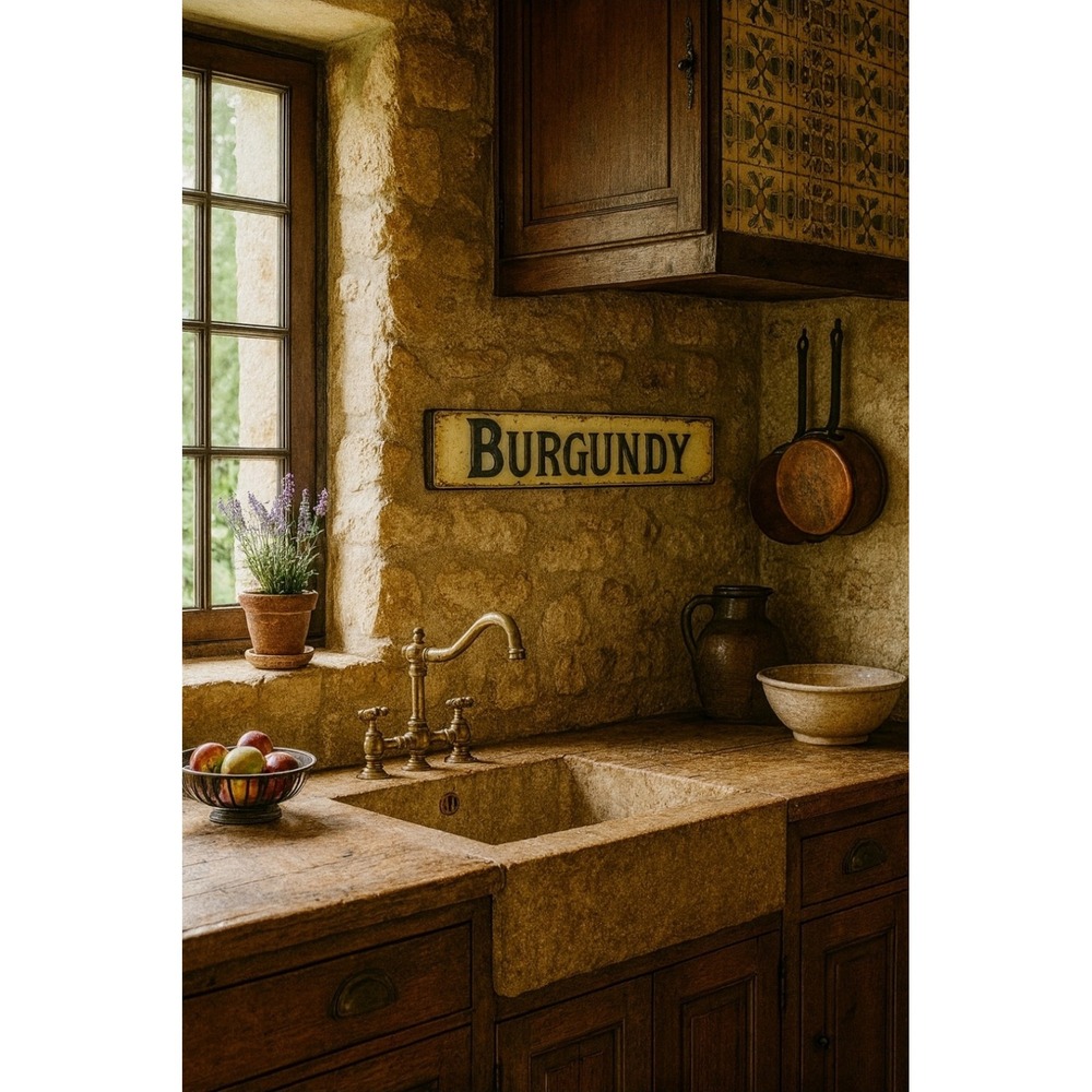 Burgundy France Novelty 22"x4" Wood Wall Mount Decor Lt. Yellow/BeigeFlat Not 3D